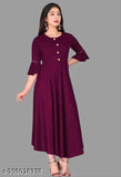 Wine Rayon Flared Anarkali Kurta for Women, graceful and comfortable ethnic wear with three-quarter sleeves