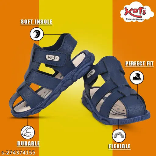 Blue printed flat sandals with soft sole for kids, 2 sizes available