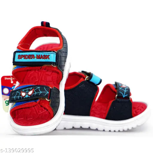 Red and navy blue Spider Human WEB-SINGER kids sandals, patent leather with EVA sole. Comfortable children's footwear for summer wear, ideal for boys aged 2-8 years