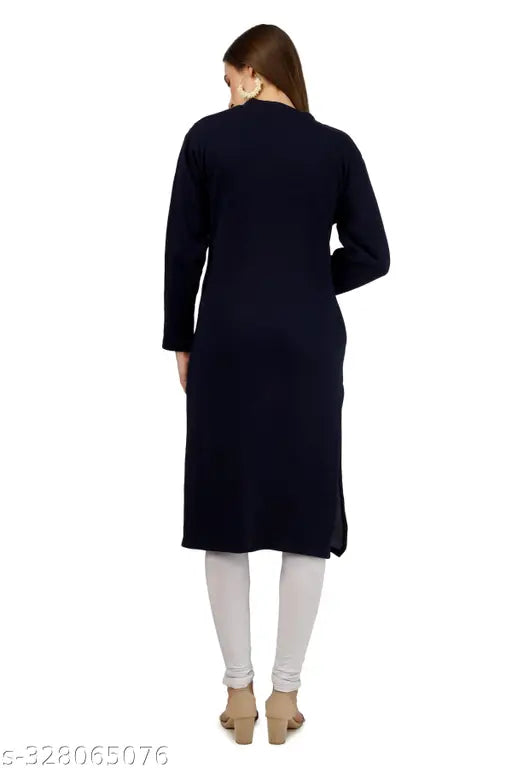 Dark blue Vemris women's printed woolen kurta