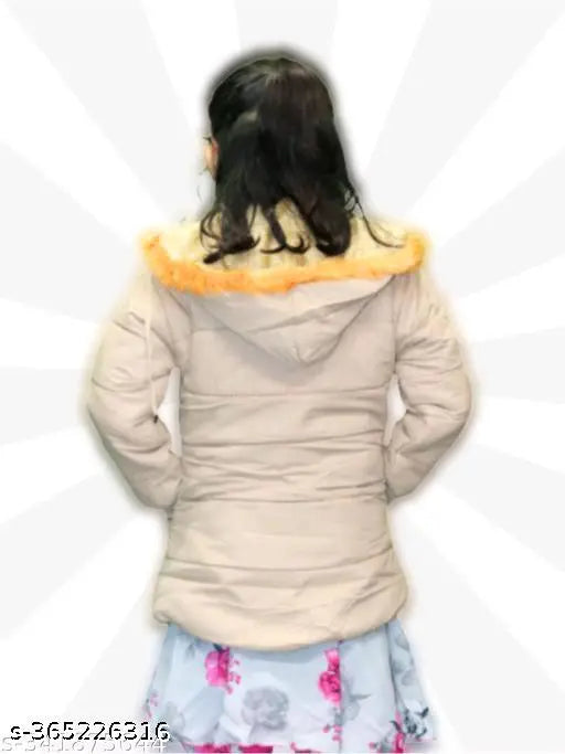 Light blue puffer jacket with a fur-lined hood for girls