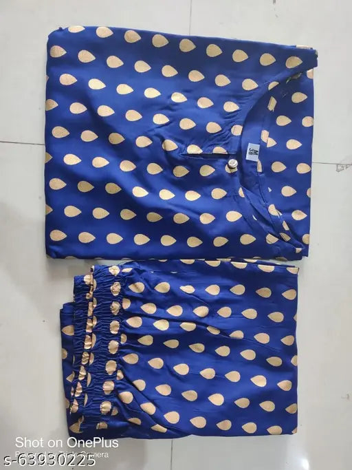 Stylish rayon kurta with printed net palazzos, single set in multiple sizes - Indian traditional clothing