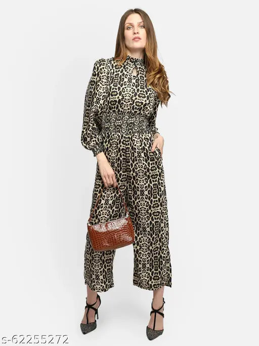 Stylish printed net poly georgette full sleeve jumpsuit for women and girls, ideal for parties or weddings