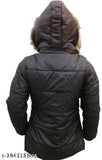 Stylish black puffer jacket with fur-lined hood, suitable for winter