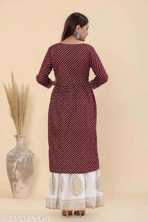 Purple long skirt with blouse, patterned