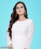 Rayon three-quarter sleeve woman's gown in solid color, India-made fashion garment on mannequin