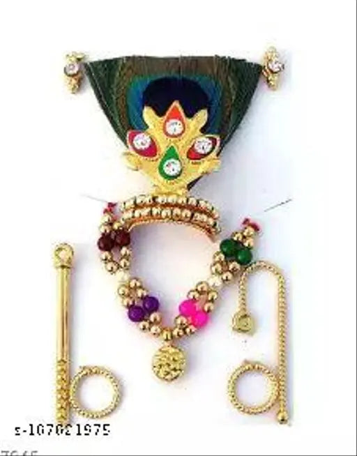 Brass Krishna Idol with Shringar Set, Mukut, Mala, Bansuri, Asan & 2 Dresses, handcrafted in India