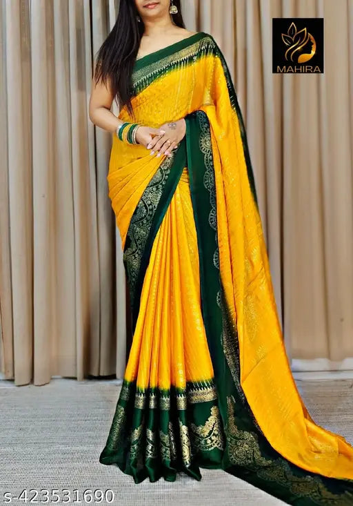 Yellow and green Georget saree