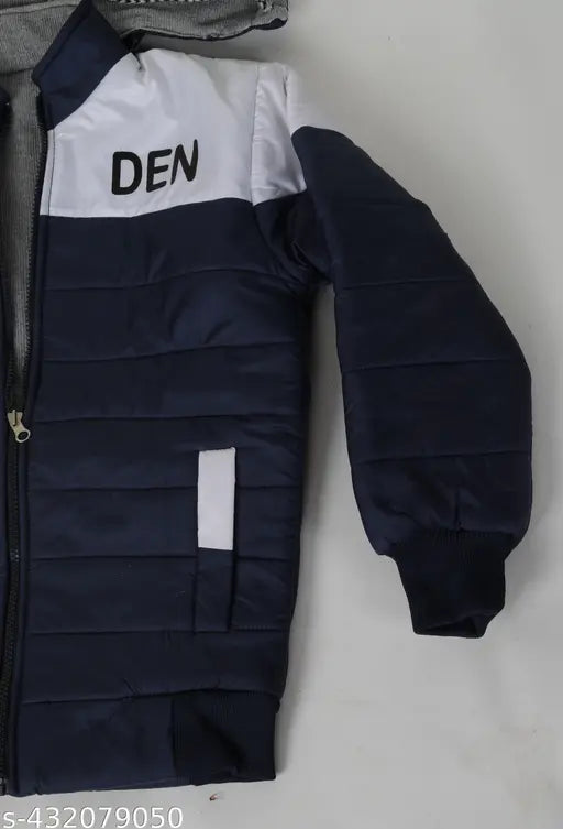 Navy blue and white padded children's jacket, zip closure