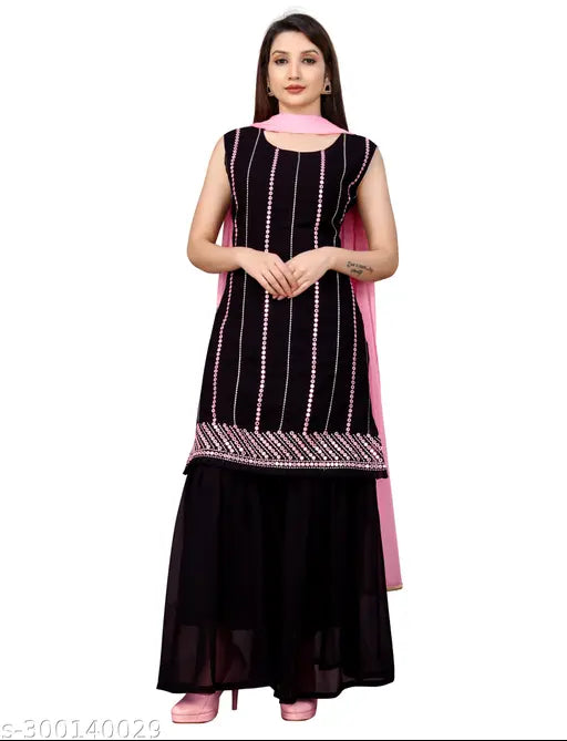 Black rayon kurta with embroidered borders