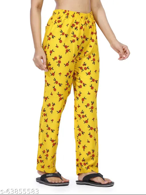 Womens pyjamas, yellow and black patterned pants, elastic waistband