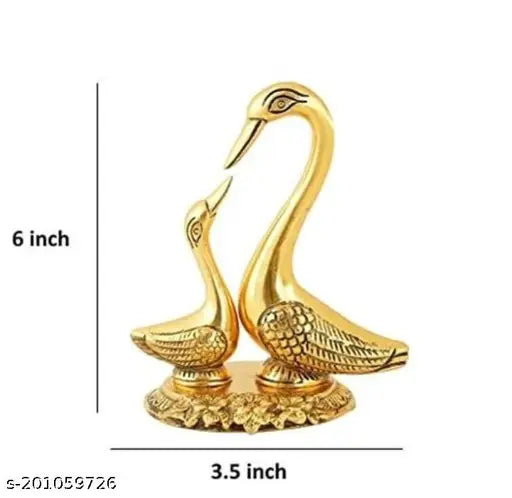 Metal swan pair decorative showpiece, gold-plated, for home, temple, or office