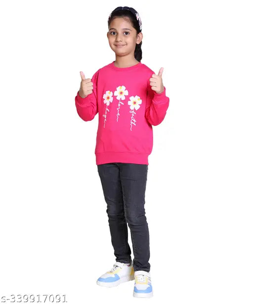 Girls round neck wool sweatshirt, printed net pattern, long sleeves, sizes 3-4 years to 10-11 years, made in India