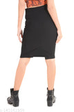 Black solid polyester pencil skirt for women, XS to XXL sizes available