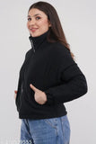 Polycotton full sleeves oversized women's bomber jacket, solid color design, free size (40in bust, 21in length)