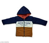 Hooded boys' jacket with a graphic logo on front in red and black colors