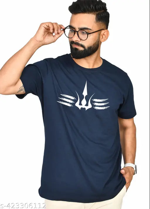 Burundi Blu men's pure cotton t-shirt, short sleeves, printed net design - India
