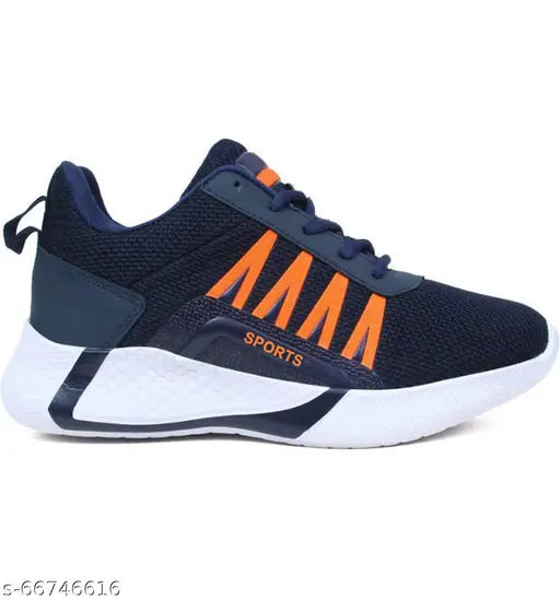 Sports running shoes for boys, black and orange, breathable mesh material