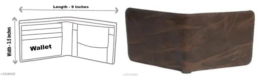 Brown PU two-fold leather wallet, Classic World's new trendy men's design featuring a solid pattern, double zip compartment, and 5 card slots. Free size (L9cm x W5cm), origin India