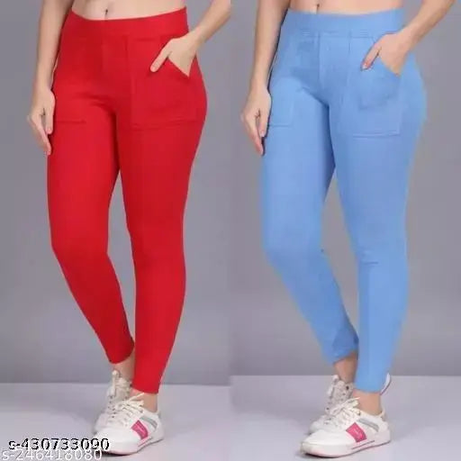 Cotton blend solid jeggings for women's sports, gym, and casual wear - XL, XXL