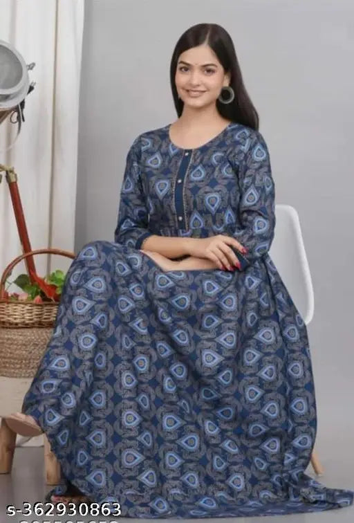 Rayon three-quarter sleeve Aman Maya printed kurti, Indian women's fashion on mannequin