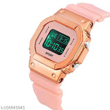 Colorful digital watch with pink strap, digital display