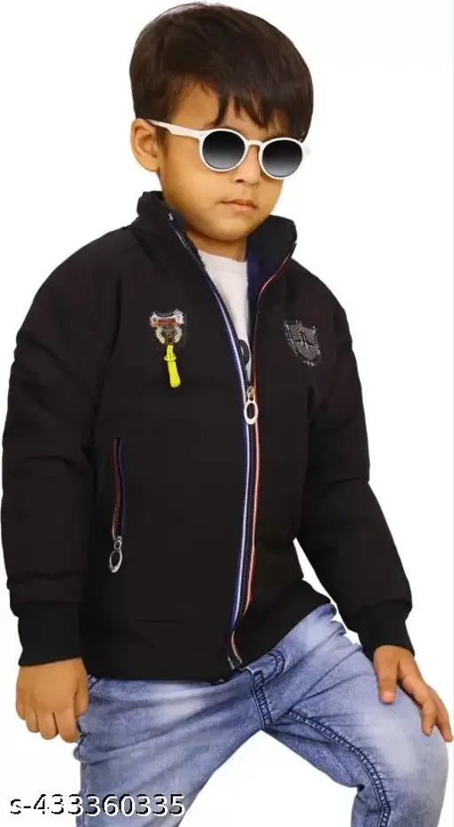 Black jacket, blue jeans, sunglasses, young boy wearing ethnic attire