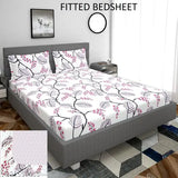 Glace cotton printed elastic fitted king bedsheet with 2 jumbo pillow covers, fits up to 8 inches mattress - Ideal for summer