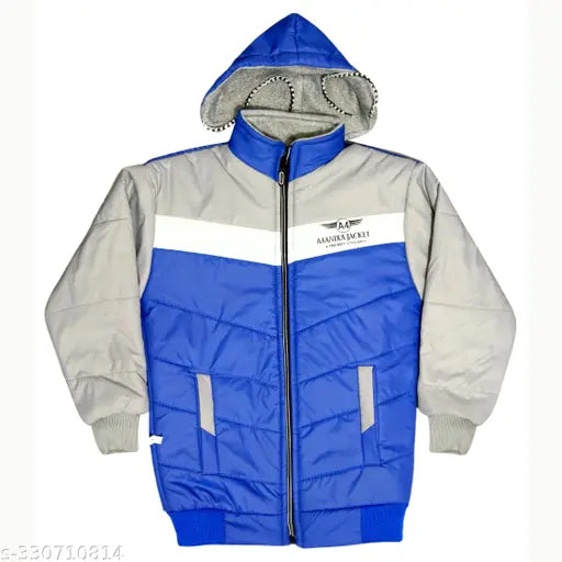 A4ANIXA trendy stylish jacket for baby boys and girls. Blue and white color block. Zipper closure on front