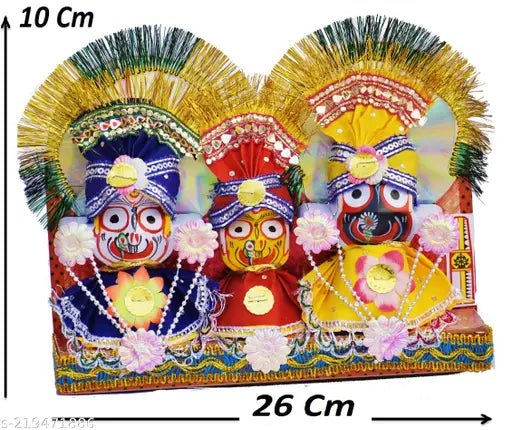 Handcrafted plastic Lord Jagannath Vesh decorative showpiece, 10cm tall for religious places or home temples