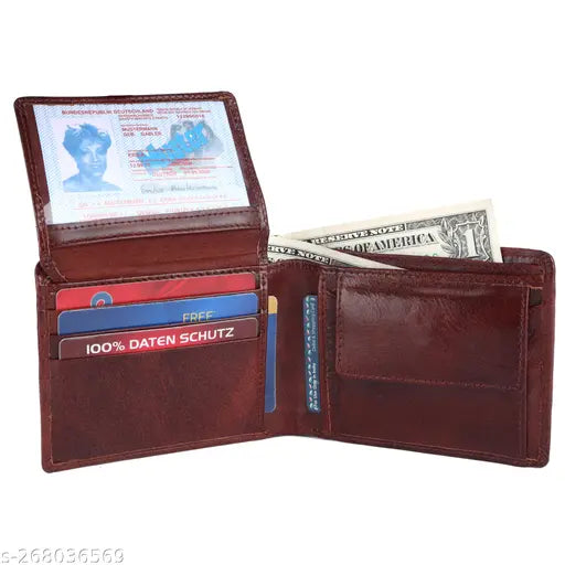 Genuine leather men's wallet, solid pattern, 2 compartments, free size (9cm x 12cm), Wealth Valley, made in India