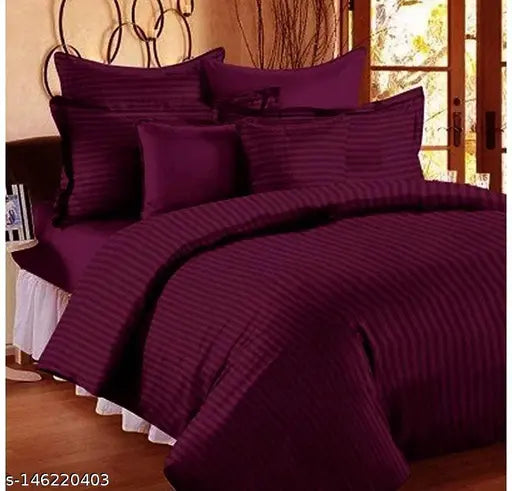 Striped cotton blend flat sheets, elegant and superfine for summer, double king size with 2 pillow covers