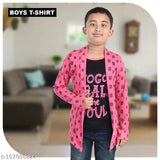 Black and pink cotton smart printed T-shirt with attached pink shrug