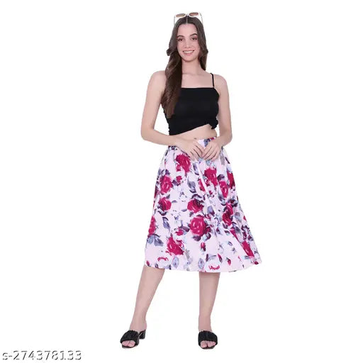 Black and white floral print midi skirt with ruffled hem, sleeveless top