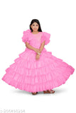 Stitched net gown for kids and young girls, solid color, perfect for parties and festive seasons like Raksha Bandhan, Navratri, Diwali, Christmas, New Year. Long this lehenga choli with statement earrings & high heels. Dry clean only, sizes 4-16 years, made in India
