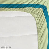 Beige striped HOMICON Premium cotton fitted double bedsheets with 2 pillow covers, super soft & elastic for 78x7210 mattresses, ideal for summer