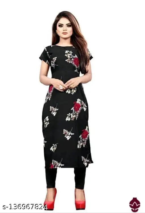 Black floral kameez with long sleeves and straight cut