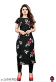 Black floral kameez with long sleeves and straight cut