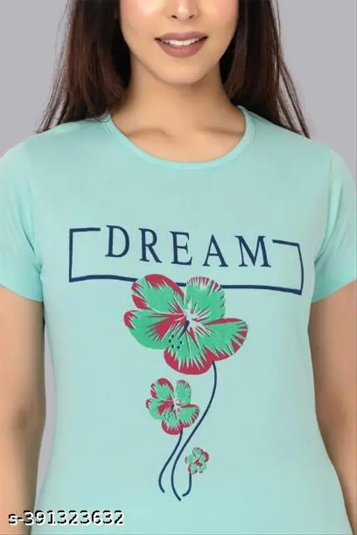 Sea Green Cotton Night Suit for Women with beautiful print, premium cotton quality and round neck design