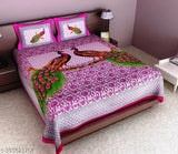 Superfine, peacock-printed, Jaipuri Rajasthani cotton double bedsheet, ideal for summer. JINDA FASHION product on display." (124 characters)
