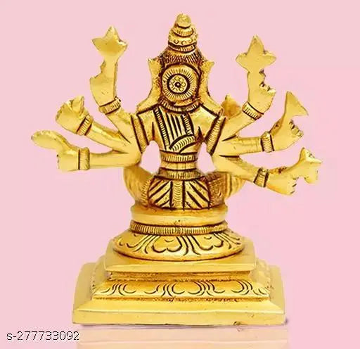 Brass gold-colored Varahi Amman 8-handed idol statue, Indian god sculpture