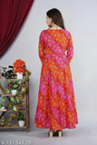 Womens rayon print anarkali kameez in red
