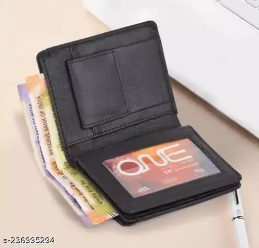 Black PU leather men's mini wallet, 6 card slots, sleek and stylish, perfect for casual occasions