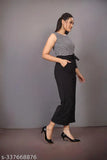 Black Lycra sleeveless printed net jumpsuit for women, fashionable and stylish outfit on model