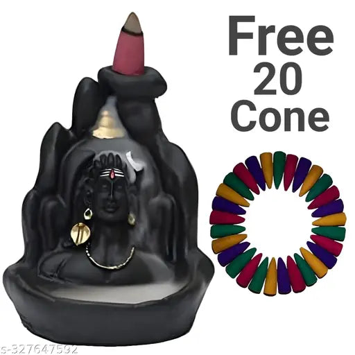 Resin Adi Shankara Shiv Idol statue, 10.5cm tall, 11cm high, 10cm broad, incense holder showpiece with free smoke cones, Indian origin