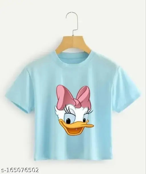 Stylish cotton blend t-shirt for women with modern print, short sleeves. Made in India