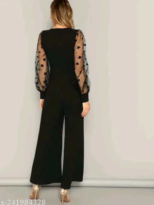 Star Lycra jumpsuit for women, solid net long-sleeved jumpsuit, Indian made fashion for women's wardrobe