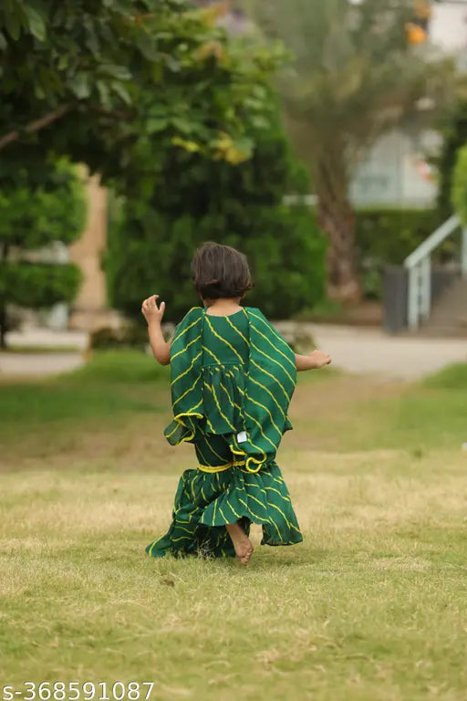 Green Leheriya printed peplum kurta, sharara set & dupatta on display - Georgette top for traditional events (1-2 Years to 7-8 Years) - Indian fashion