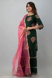Deep green embroidered dupatta set