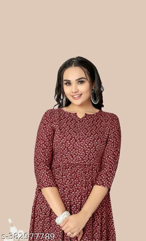 Breathable Floral Printed Crepe Anarkali Kurti for Women, trendy latest design, pack of 1